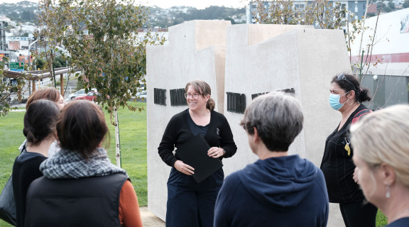 Ministry for Culture and Heritage researcher giving a history tour at Pukeahu National War Memorial