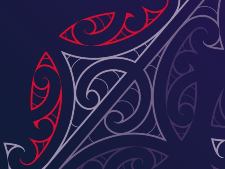 Light purple mangopare design on a dark purple background